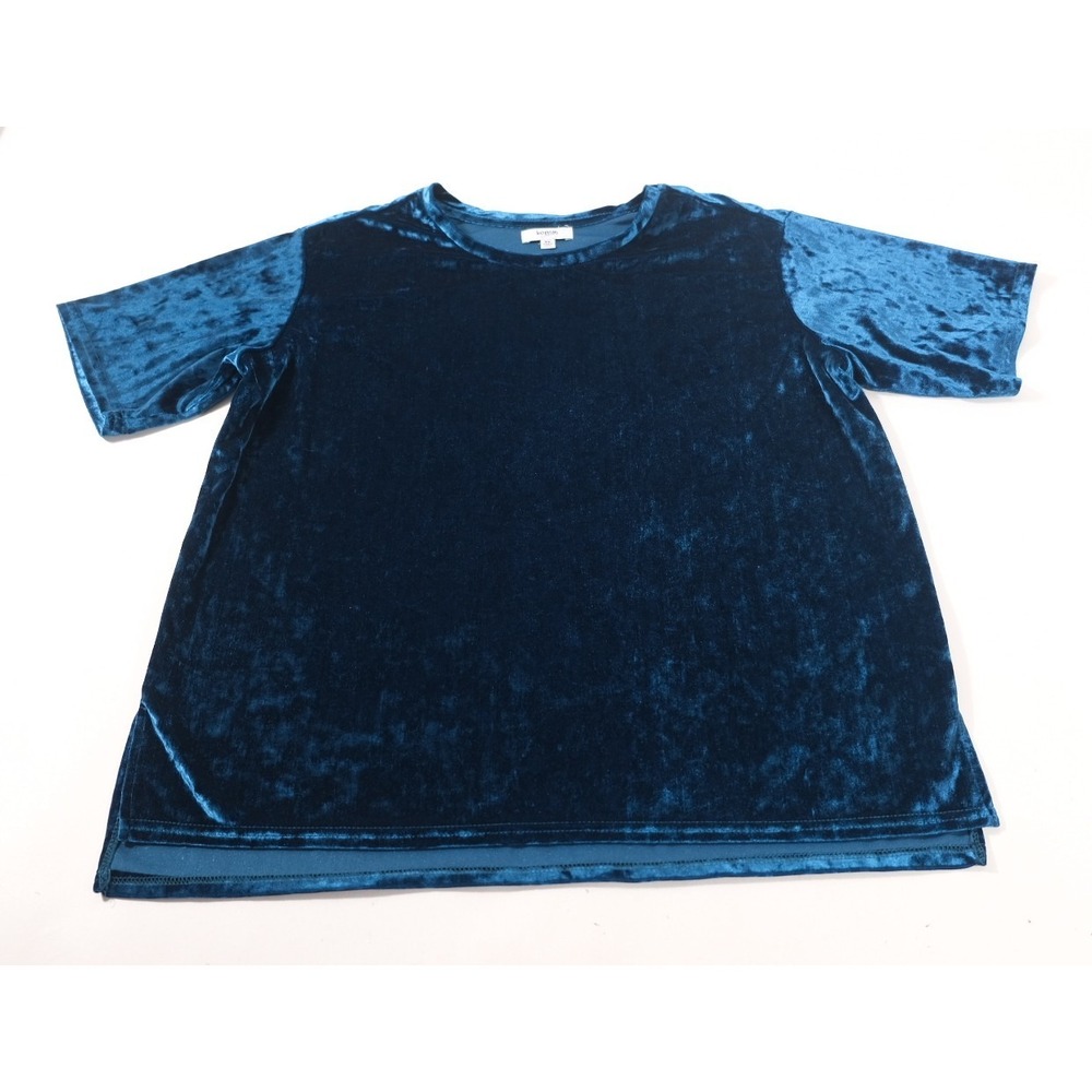 Kensie Jeans Top Women XL Blue Crushed Velvet Short Sleeve Crew Neck Relaxed Fit